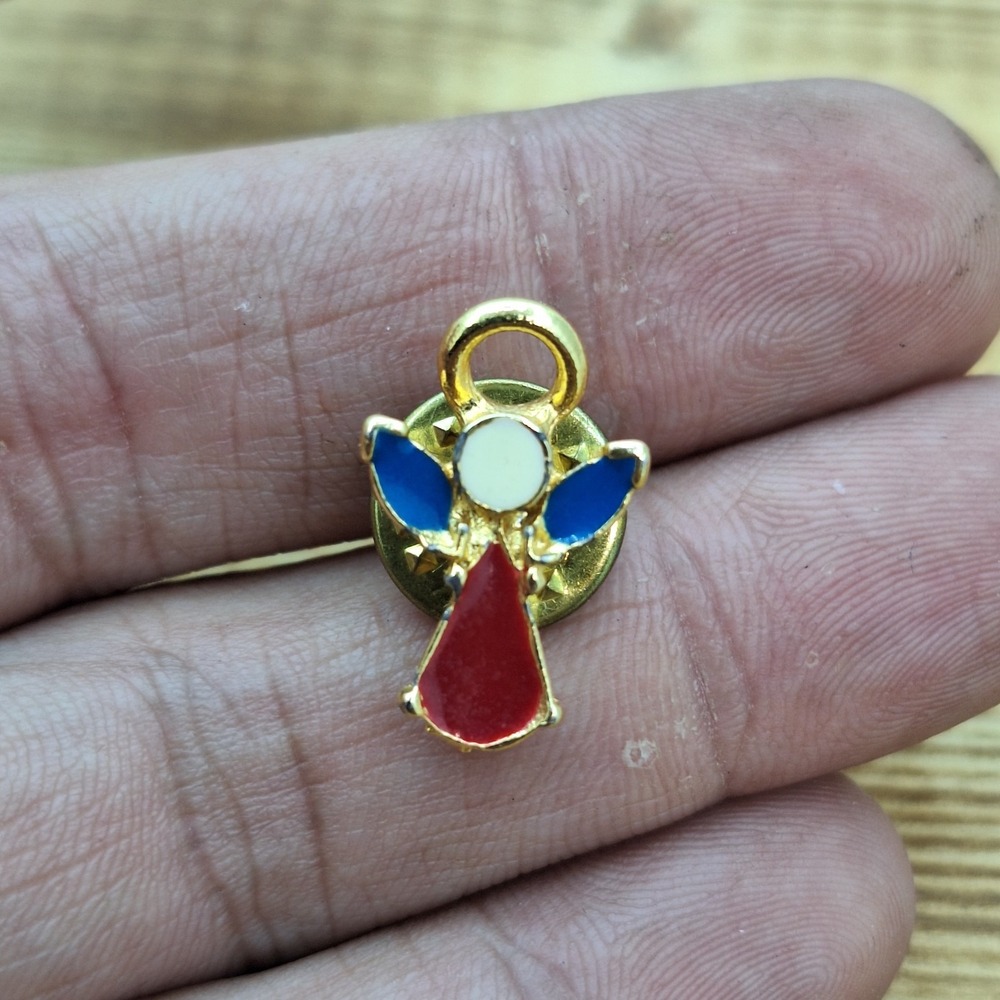 Vintage Lapel Pin: Angel Red White Blue Enamel Religious Patriotic 0.5"‎